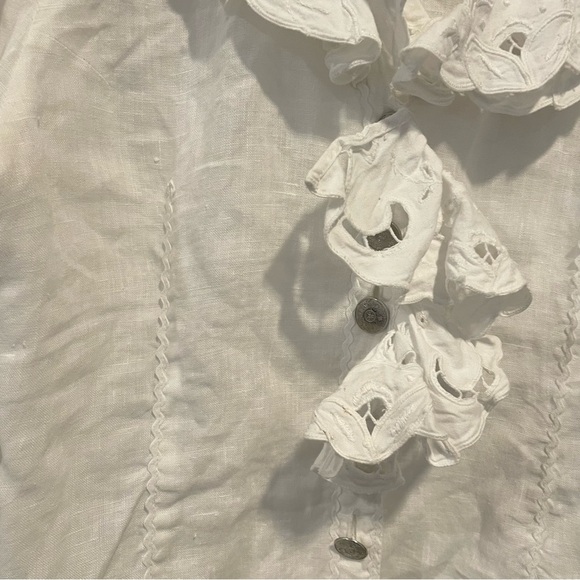 Vintage retro ruffle lace Victorian linen blouse - Picture 6 of 9